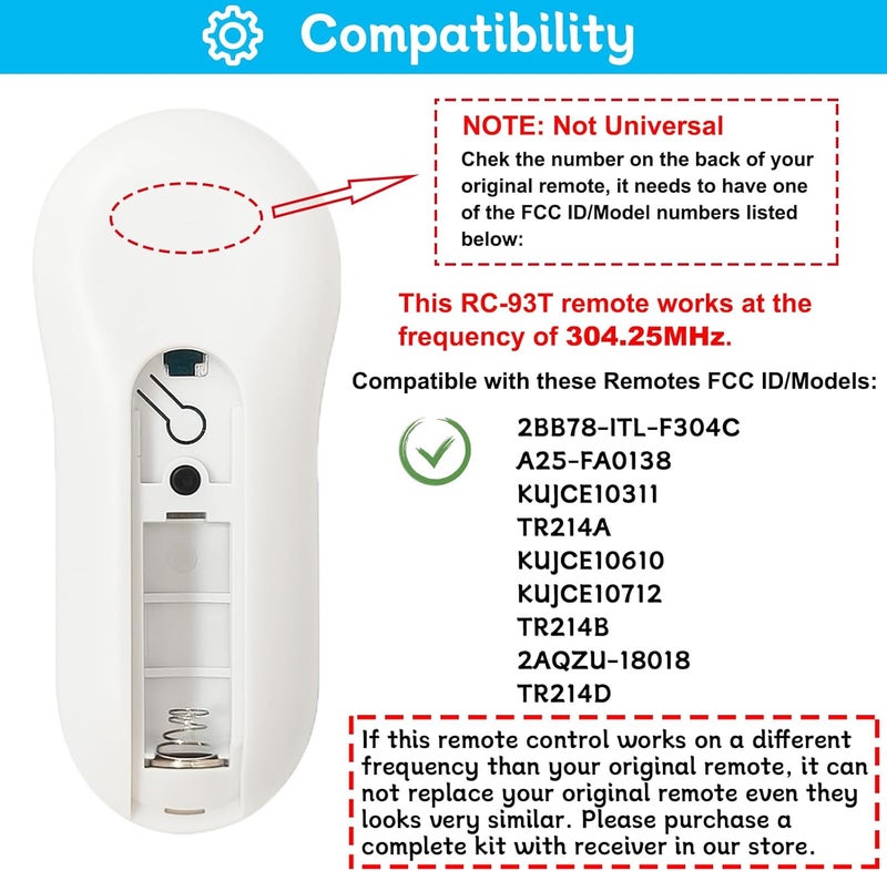 COREBAY Ceiling Fan Remote Control Replacement for Harbor Breeze, Replace for A25-FA0138, KUJCE10311, TR214B, KUJCE10712, TR214A, KUJCE10610, Light Dimmer with 3 Speeds, 304.25MHz (Remote Only) - Image 3